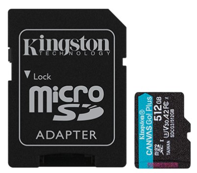 Карта пам'яті Kingston microSD  512GB C10 UHS-I U3 A2 R170/W90MB/s + SD