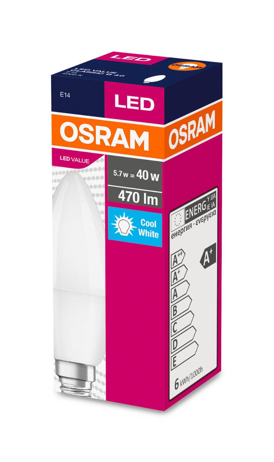 Лампа OSRAM LED E14 5Вт 4000K 470Лм B40