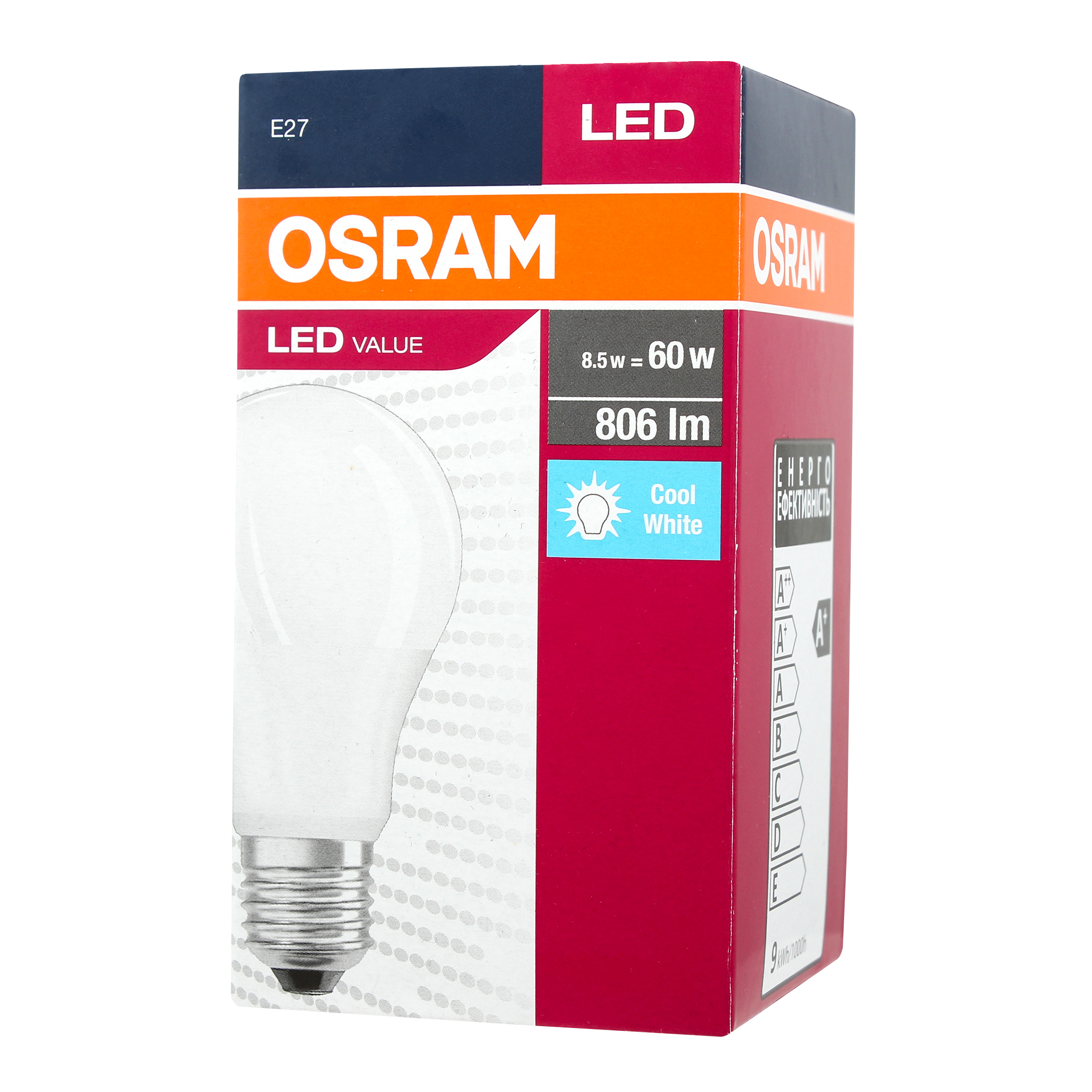 Лампа OSRAM LED E27 8.5Вт 4000К 806Лм A60