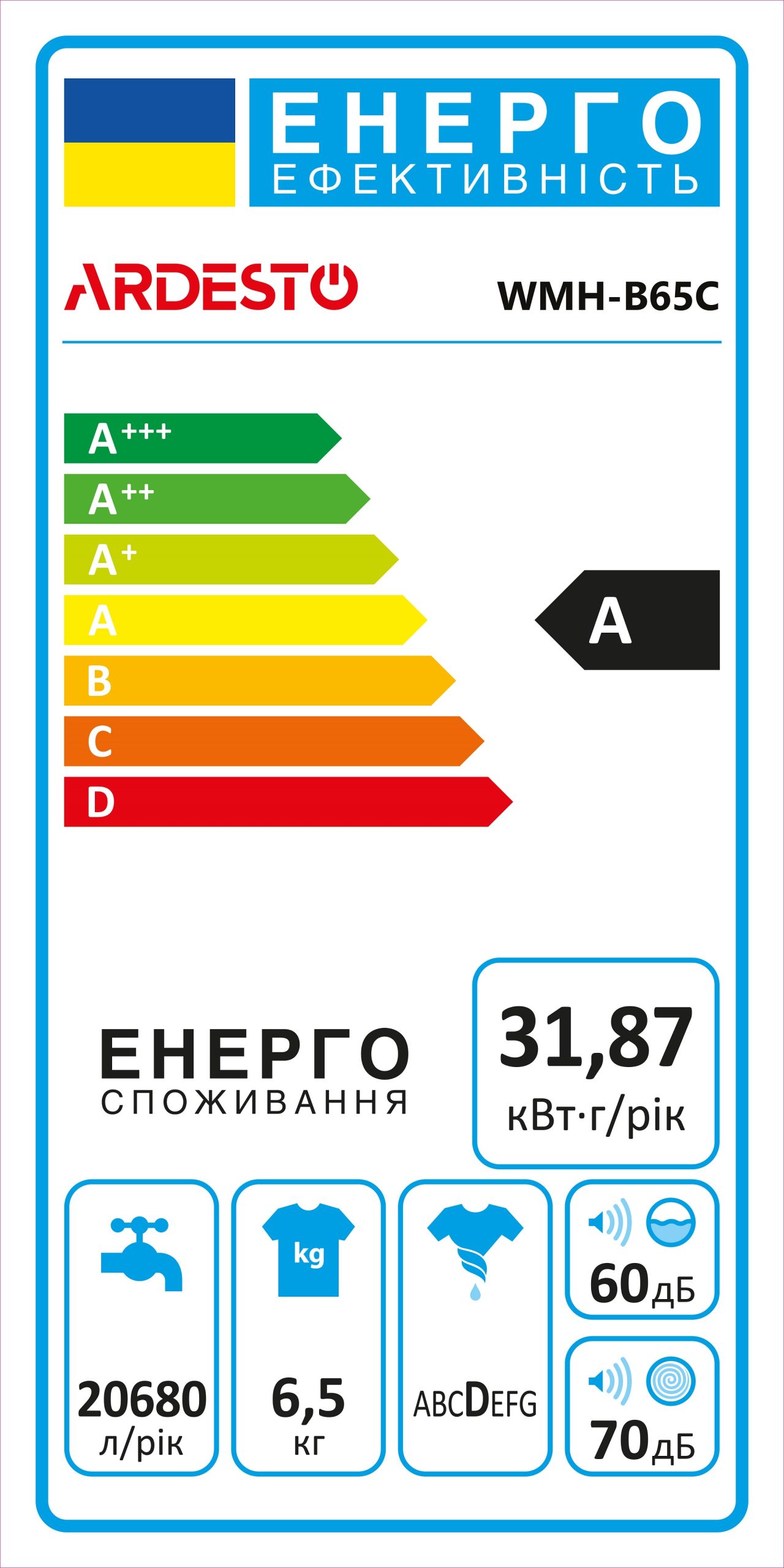 Вертикальная стиральная машина Ardesto WMH-B65C