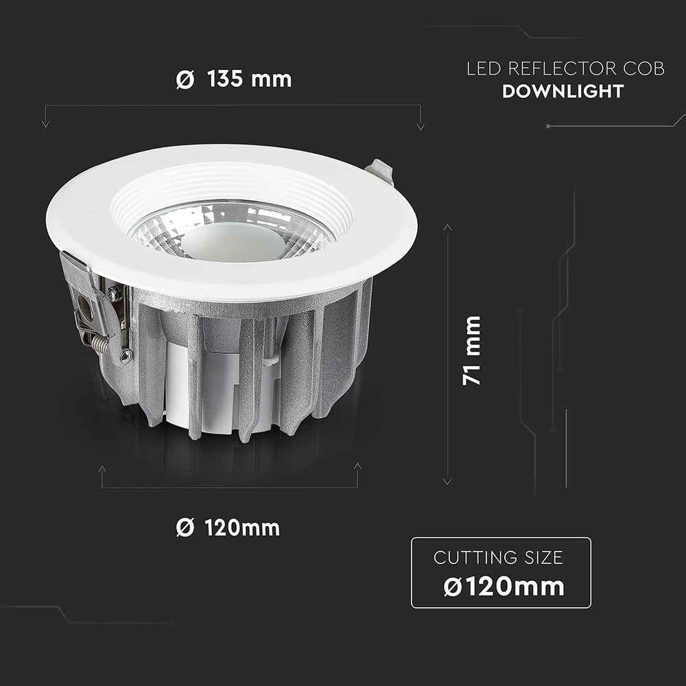 Світильник вбудований LED V-TAC, 10W, SKU-1271, 230V, 6.4K, 1200Lm, круглий (3800157611947)