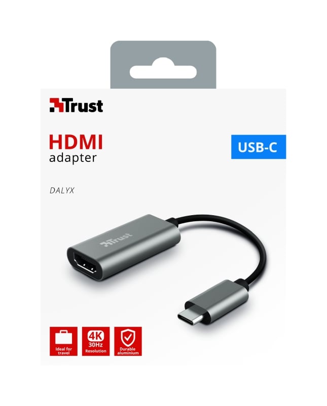 Адаптер Trust Dalyx USB-C > HDMI, 0.2м, Алюміній, чорний