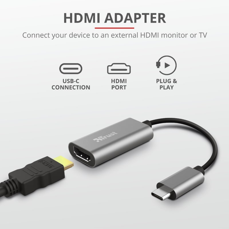 Адаптер Trust Dalyx USB-C > HDMI, 0.2м, Алюміній, чорний