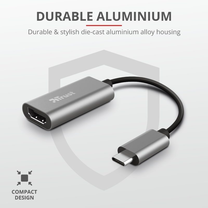 Адаптер Trust Dalyx USB-C > HDMI, 0.2м, Алюміній, чорний