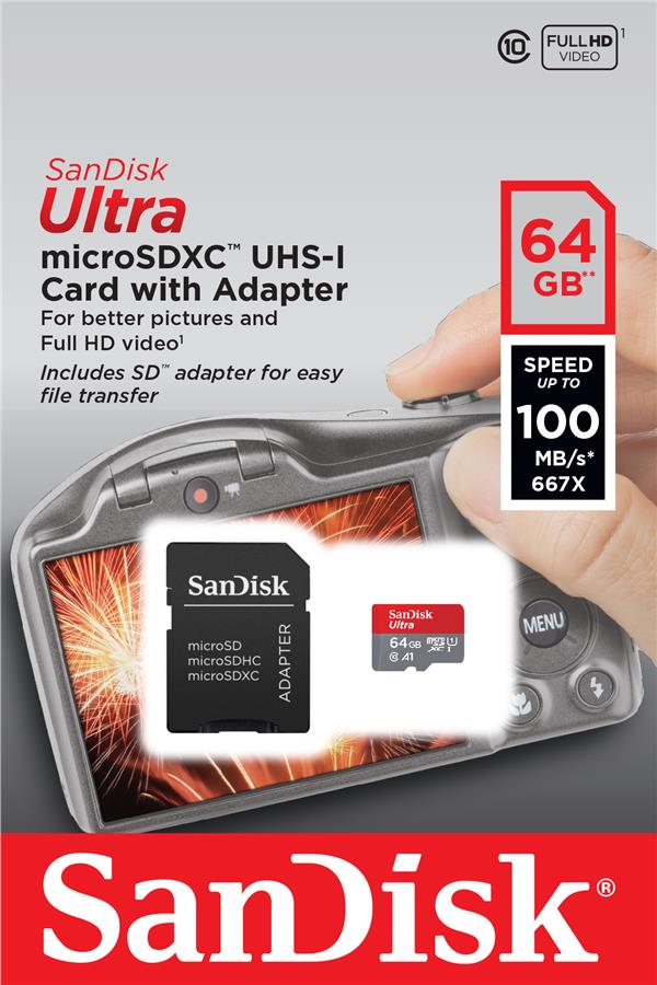 Карта пам'яті SanDisk microSD   64GB C10 UHS-I R100MB/s Ultra + SD