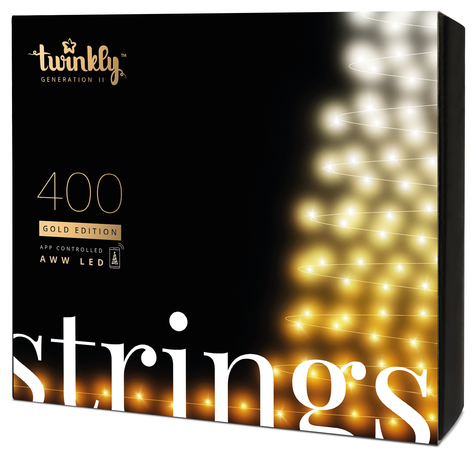 Smart LED Гірлянда Twinkly Strings AWW 400, BT+WiFi, Gen II, IP44, кабель чорний (TWS400GOP-BEU)