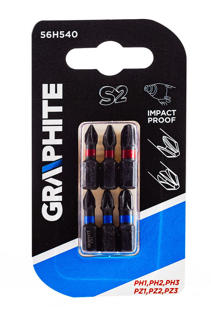 Біти ударні GRAPHITE PH1/2/3, PZ1/2/3 x 25 мм, 6 шт.