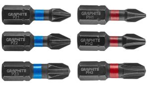 Біти ударні GRAPHITE PH1/2/3, PZ1/2/3 x 25 мм, 6 шт.