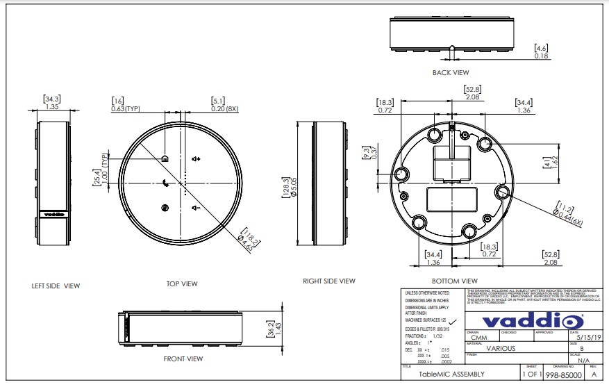 Мікрофон настільний Vaddio TableMIC White (999-85000-000W)