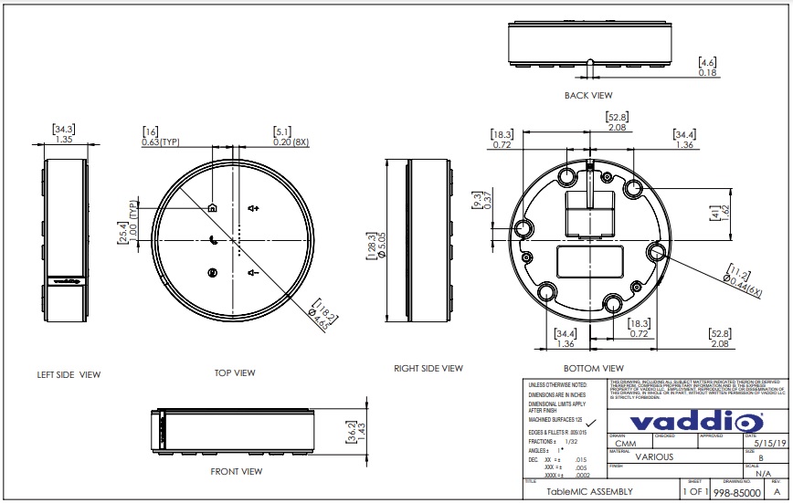 Микрофон настольный Vaddio TableMIC черный (999-85000-000)