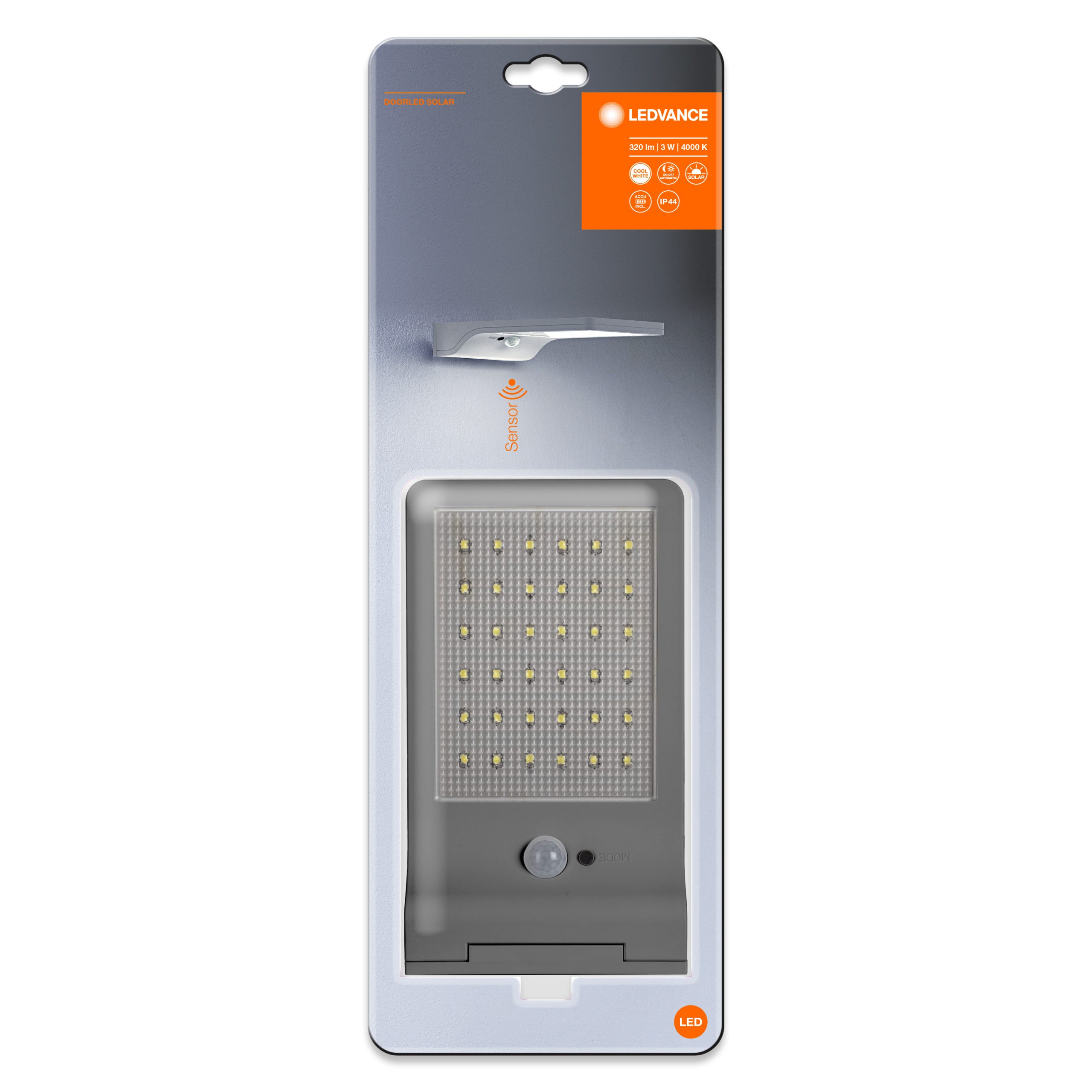 Світильник на сонячній батареї Osram DoorLED SOLAR 3w (320Lm) 4000K датчик руху (4058075267862)