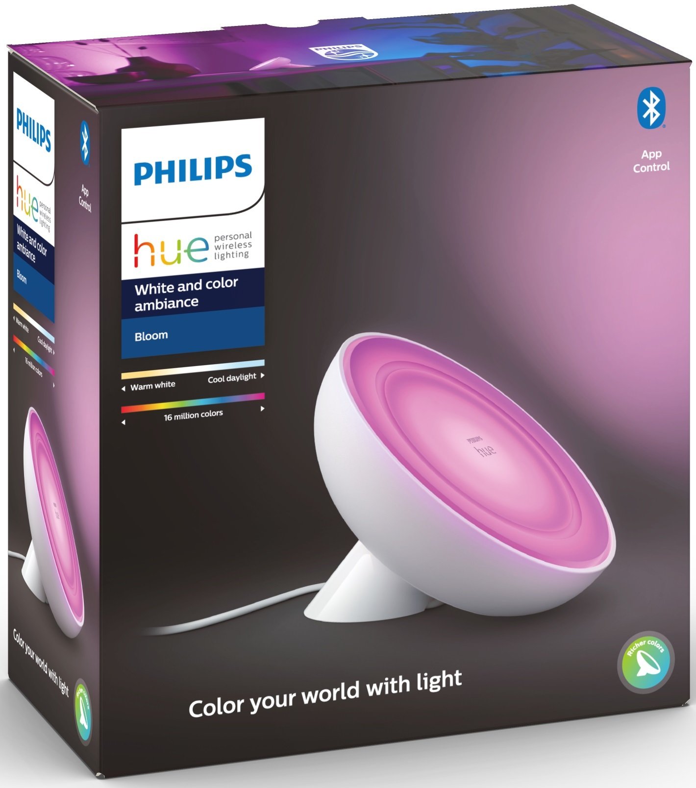 Настільний світильник розумний Philips Hue Bloom, 2000K-6500K, RGB, ZigBee, Bluetooth, димування, білий