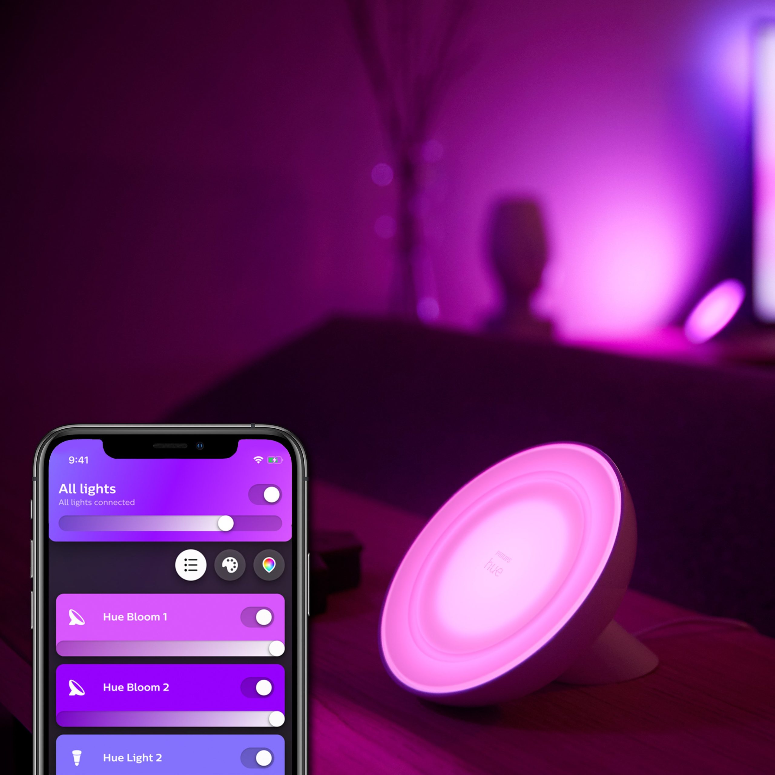 Настільний світильник розумний Philips Hue Bloom, 2000K-6500K, RGB, ZigBee, Bluetooth, димування, білий