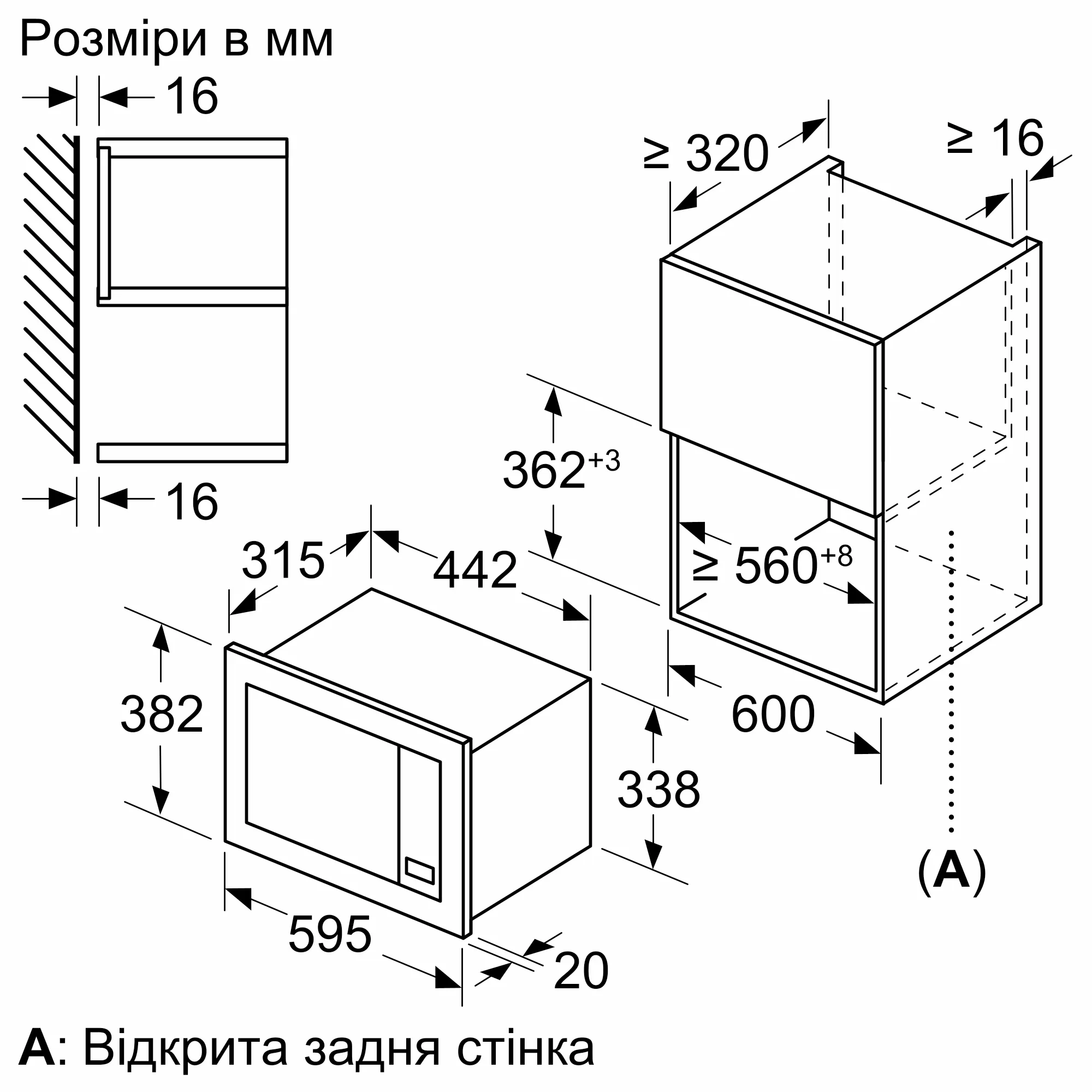 Мікрохвильова піч Bosch вбудована, 21л, електр. керув., 800Вт, дисплей, білий