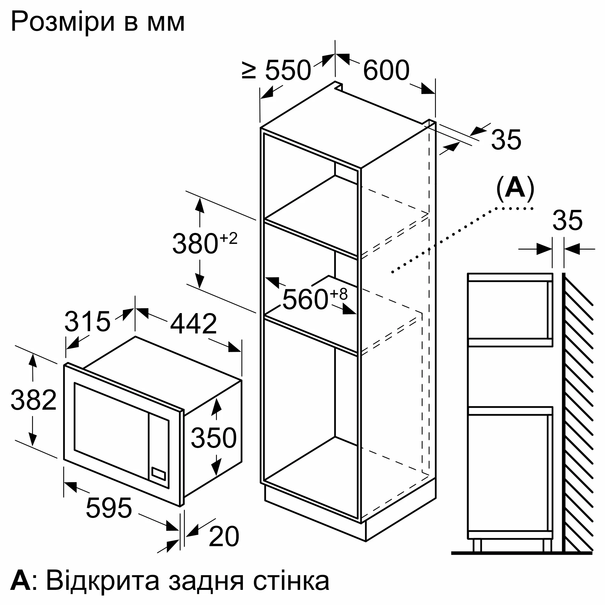 Мікрохвильова піч Bosch вбудована, 21л, електр. керув., 800Вт, дисплей, білий