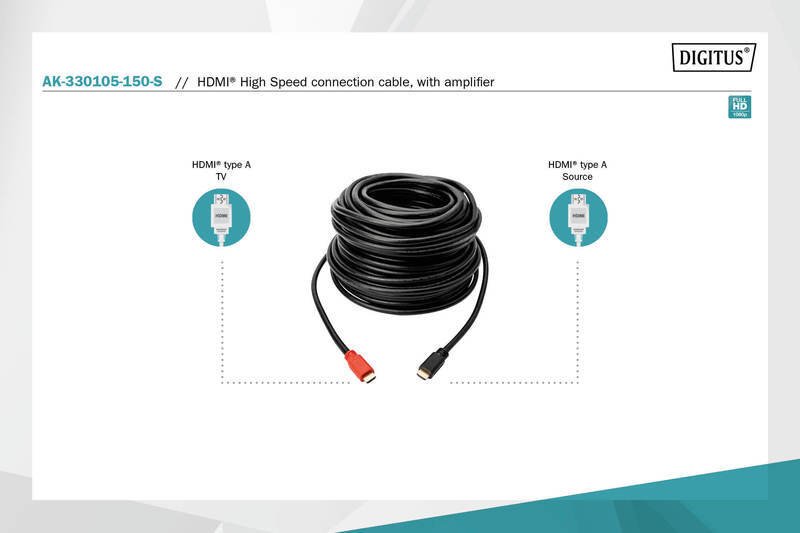 Кабель ASSMANN HDMI High Speed (AM/AM) 15m, Black (AK-330105-150-S)