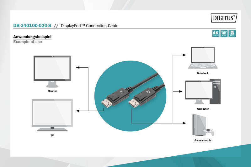 Кабель DIGITUS DisplayPort UHD 4K, M/M, 2 м (DB-340100-020-S)