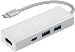 USB-C хаб Hama Aluminium 2x USB-A, USB-C, HDMI Silver (00135756)