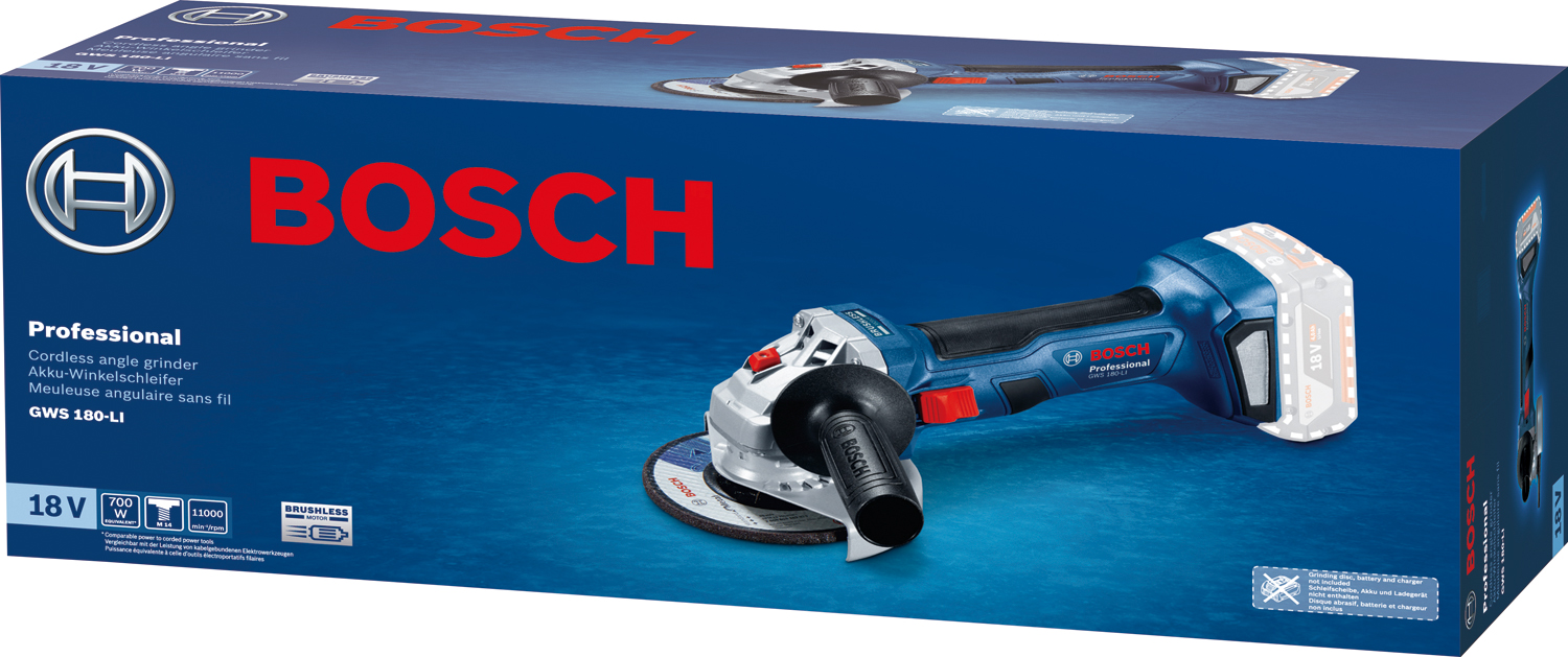 Шліфмашина кутова акумуляторна Bosch GWS 180-LI, 125мм, 18В, 11000об•хв, М14, 1,6кг, без АКБ та ЗП