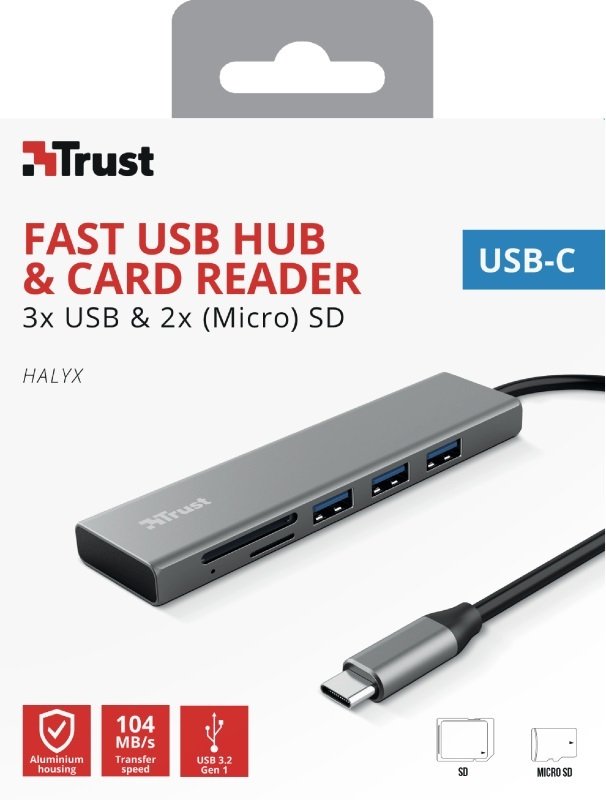 USB-хаб Trust Dalyx Fast 3 USB+Card Reader USB-C Aluminium (24191_TRUST)