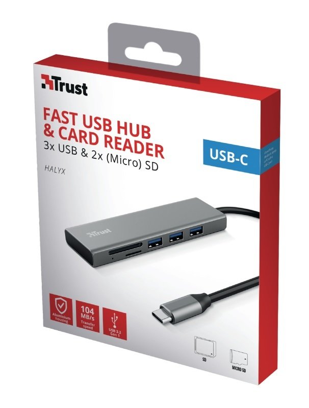 USB-хаб Trust Dalyx Fast 3 USB+Card Reader USB-C Aluminium (24191_TRUST)