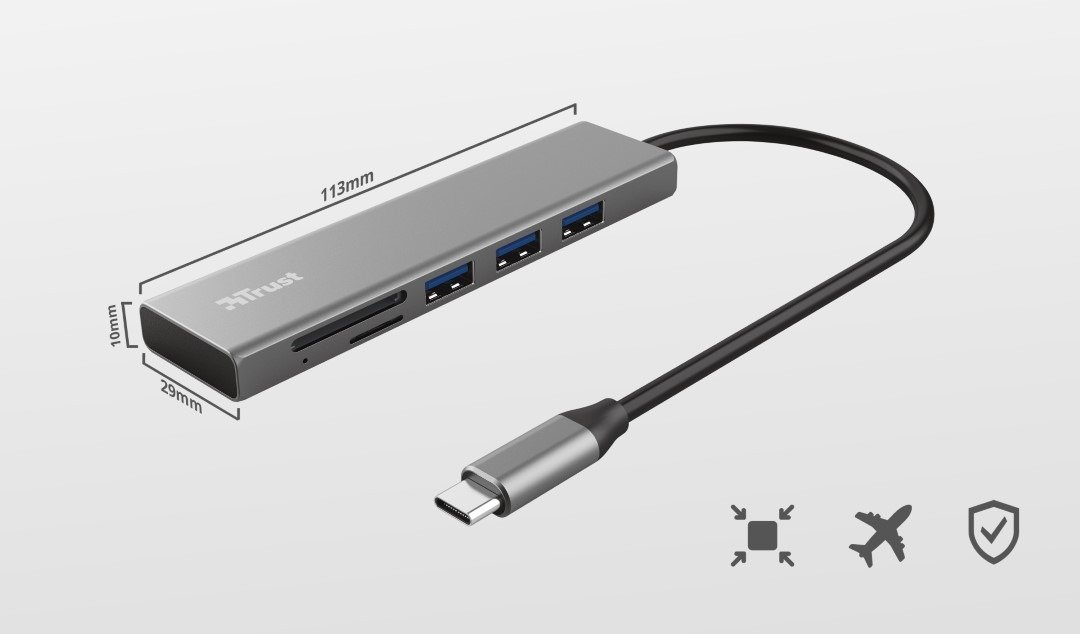 USB-хаб Trust Dalyx Fast 3 USB+Card Reader USB-C Aluminium (24191_TRUST)