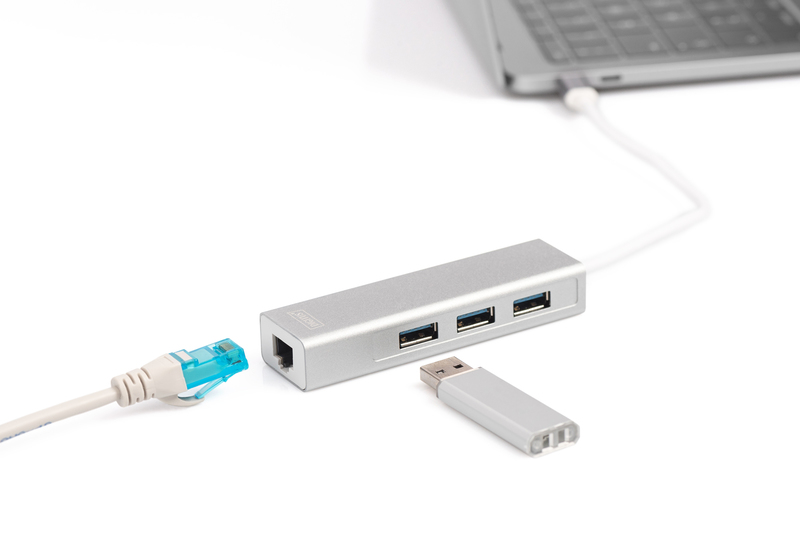 USB хаб DIGITUS DIGITUS USB-C – USB 3.0 3 Port Hub + Gigabit Ethernet (DA-70255)