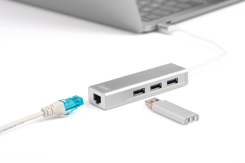 USB хаб DIGITUS DIGITUS USB-C – USB 3.0 3 Port Hub + Gigabit Ethernet (DA-70255)