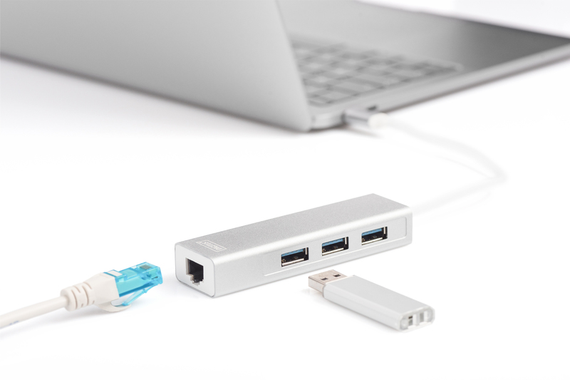 USB хаб DIGITUS DIGITUS USB-C – USB 3.0 3 Port Hub + Gigabit Ethernet (DA-70255)