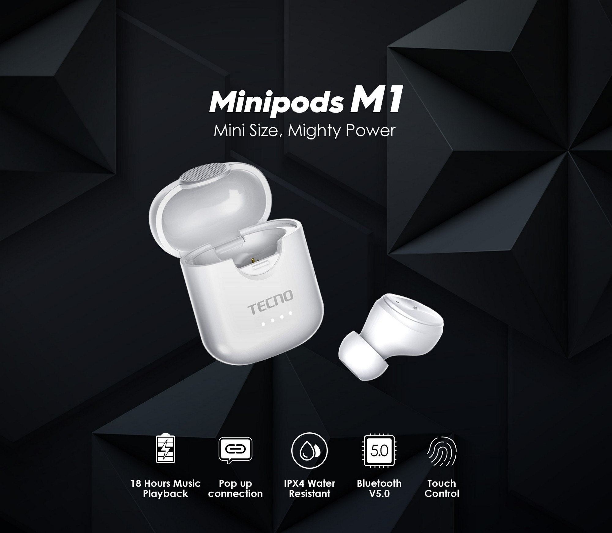 Моно Гарнітура TECNO Minipods M1 White (4895180759475)