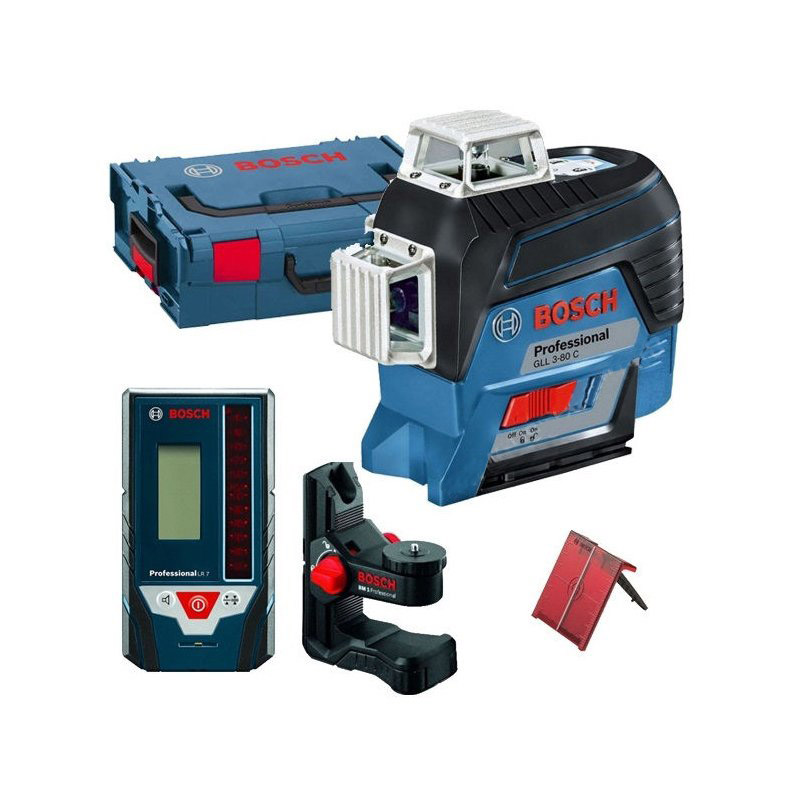 Нівелір лазерний Bosch GLL 3-80 C +LR7 +BM1, 12В, L-Boxx, 24м/120м, ±0,2 мм/м, IP 54