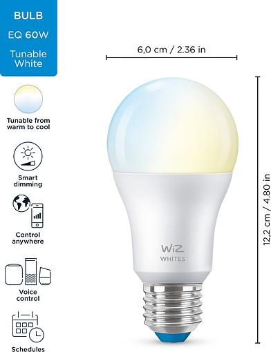 Лампа WiZ LED E27 8Вт 2700-6500K 806Лм A60 Wi-Fi умная