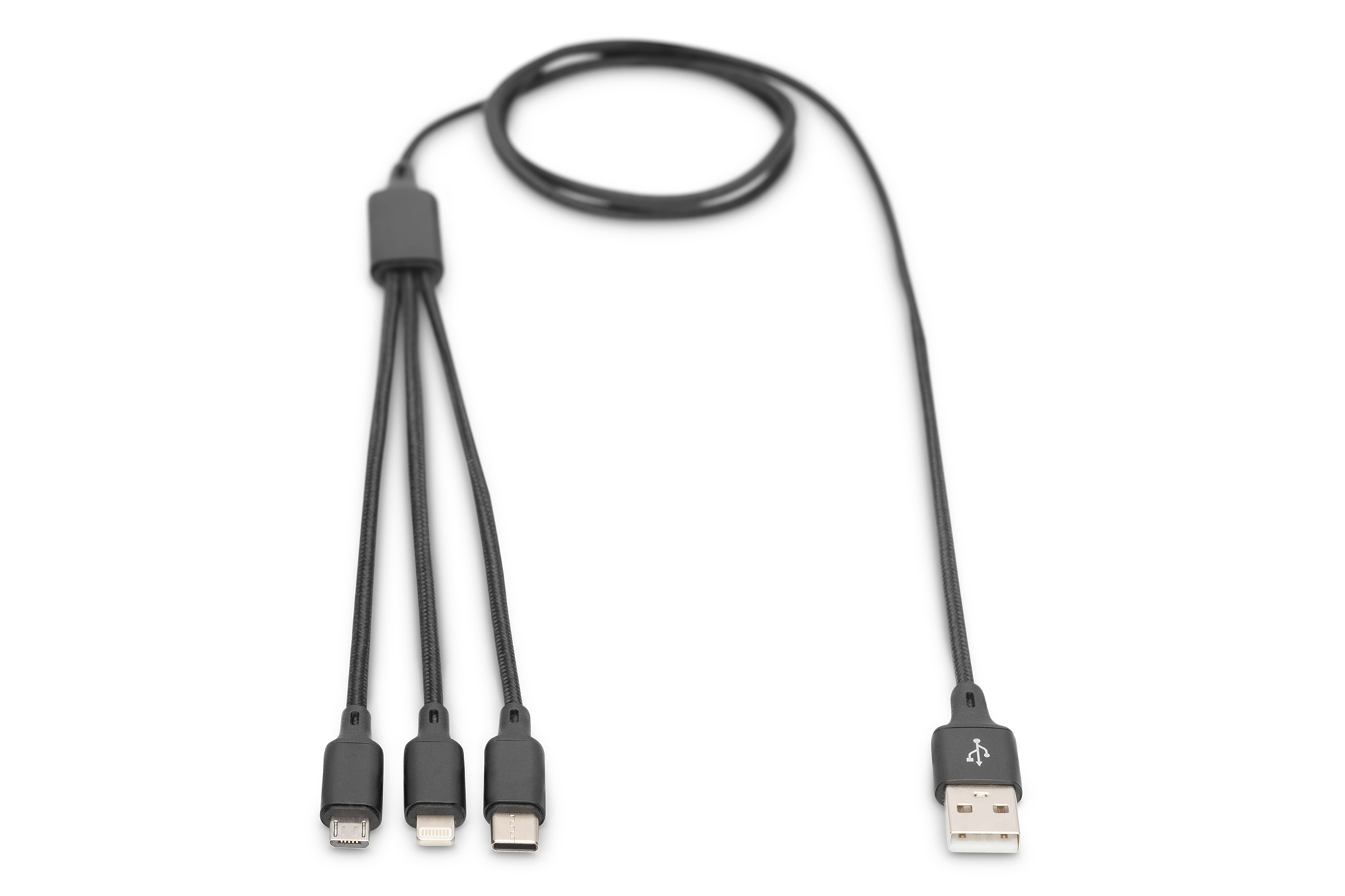 Кабель DIGITUS 3in1 USB-А – Type-C + microUSB + Lightning 1m Black (AK-300160-010-S)