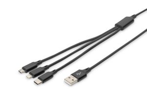 Кабель DIGITUS 3in1 USB-А – Type-C + microUSB + Lightning 1m Black (AK-300160-010-S)