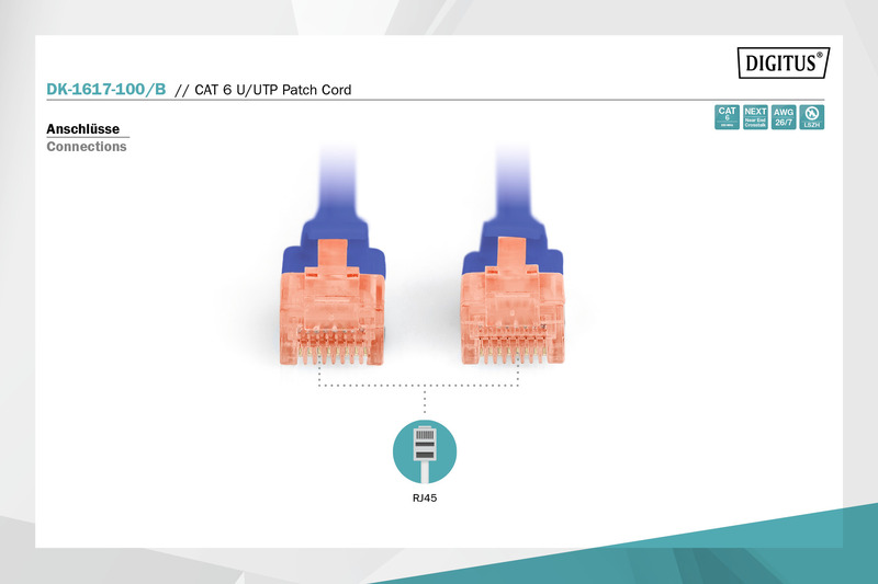 Патч-корд DIGITUS CAT 6 UTP 10м, AWG 26/7, Cu, LSZH, Blue (DK-1617-100/B)