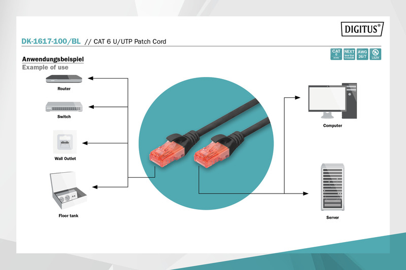 Патч-корд DIGITUS CAT 6 UTP 10м, AWG 26/7, Cu, LSZH, Black (DK-1617-100/BL)