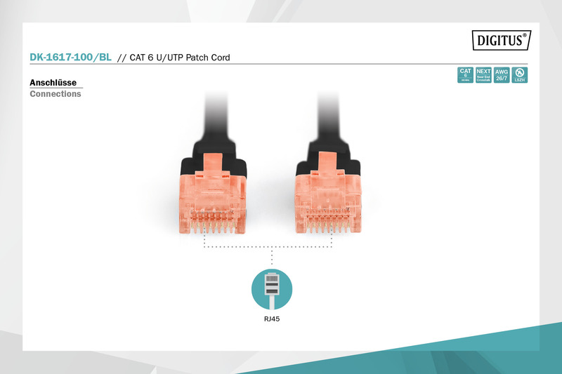 Патч-корд DIGITUS CAT 6 UTP 10м, AWG 26/7, Cu, LSZH, Black (DK-1617-100/BL)