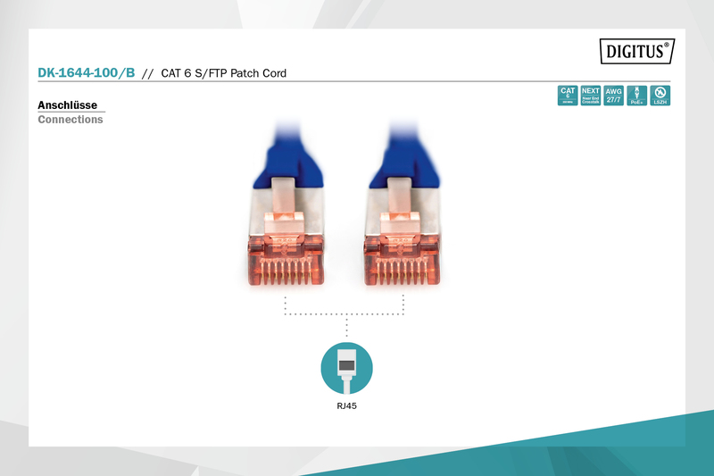 Патч-корд DIGITUS CAT 6 S-FTP, 10м, AWG 27/7, LSZH, Blue (DK-1644-100/B)