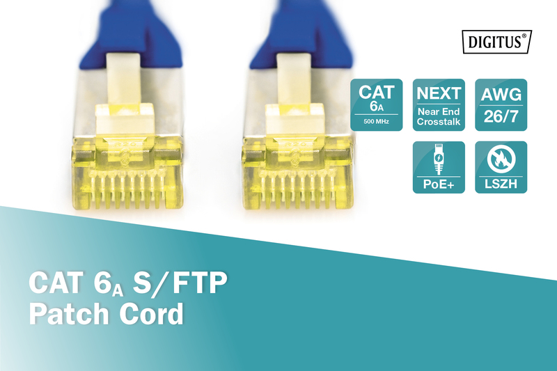 Патч-корд DIGITUS CAT 6a S-FTP, 1м, AWG 26/7 Blue (DK-1644-A-010/B)