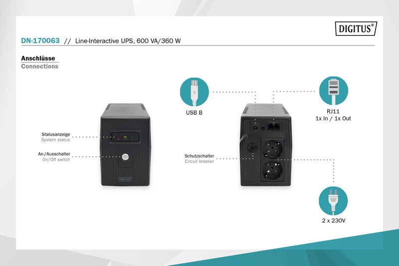 ИБП Digitus line-interactive 600va/360w (DN-170063)