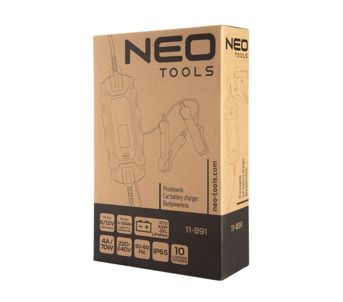 Зарядний пристрій Neo Tools, 4A/70Вт, 3-120А•год, для STD/AGM/GEL/LiFePO4 акумуляторів