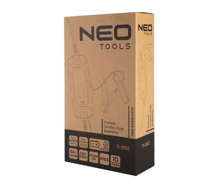 Зарядний пристрій Neo Tools, 6А/100Вт, 3-150А•год, для STD/AGM/GEL/LiFePO4 акумуляторів