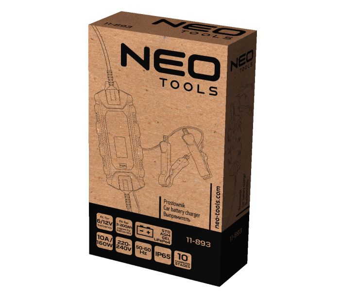 Зарядний пристрій Neo Tools, 10А/160Вт, 3-200А•год, для STD/AGM/GEL/LiFePO4 акумуляторів