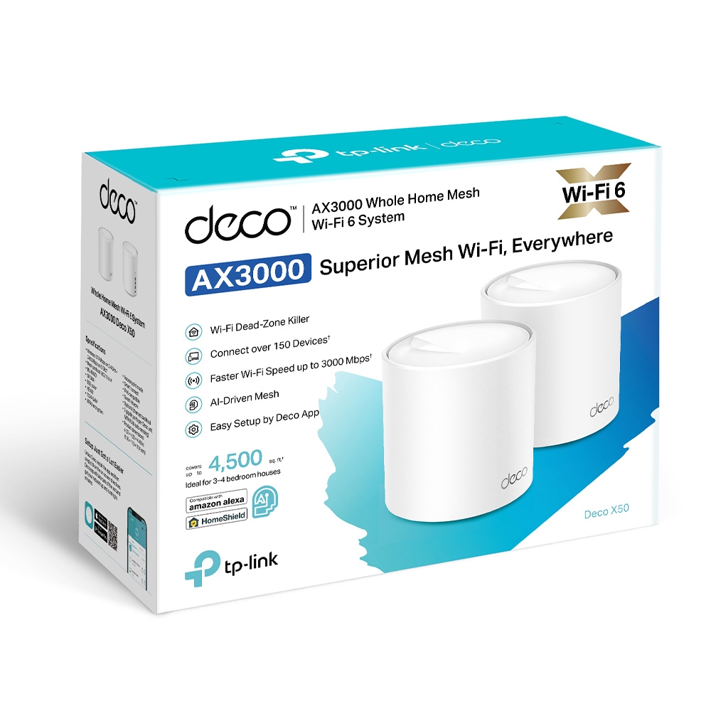 Маршрутизатор TP-LINK DECO X50 2PK AX3000 3xGE LANWAN MU-MIMO OFDMA MESH (DECO-X50-2-PACK)