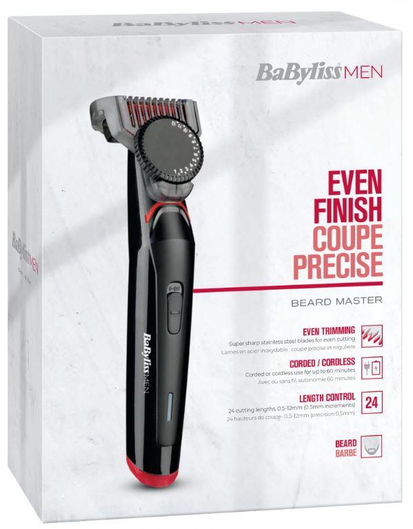 Тример Babyliss, для бороди і вусів, мережа+акум., вібраційний мотор, насадок-1, сталь, чорний