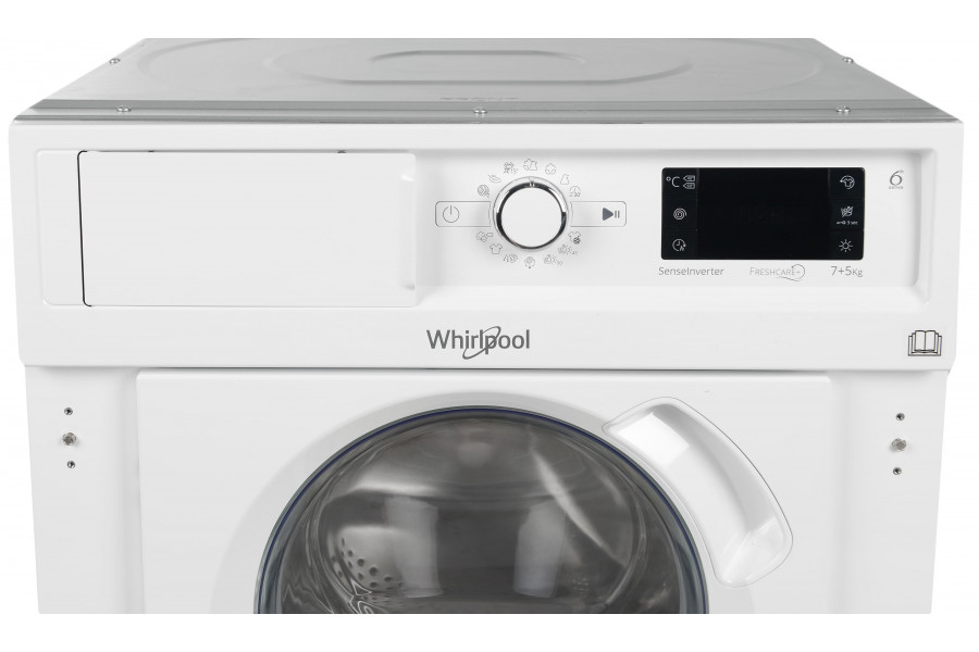 Прально-сушильна машина Whirlpool вбудована фронтальна, 7(5)кг, 1400, A+++, 60см, дисплей, пара, інвертор, білий