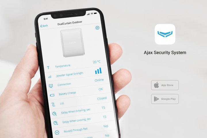 Датчик руху вуличний типу "штора" Ajax DualCurtain Outdoor, Jeweler, бездротовий, білий