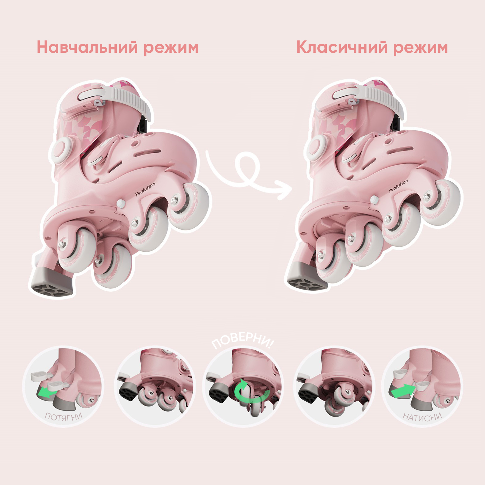 Роликові ковзани Yvolution Twista, розмір 24-28, рожевий