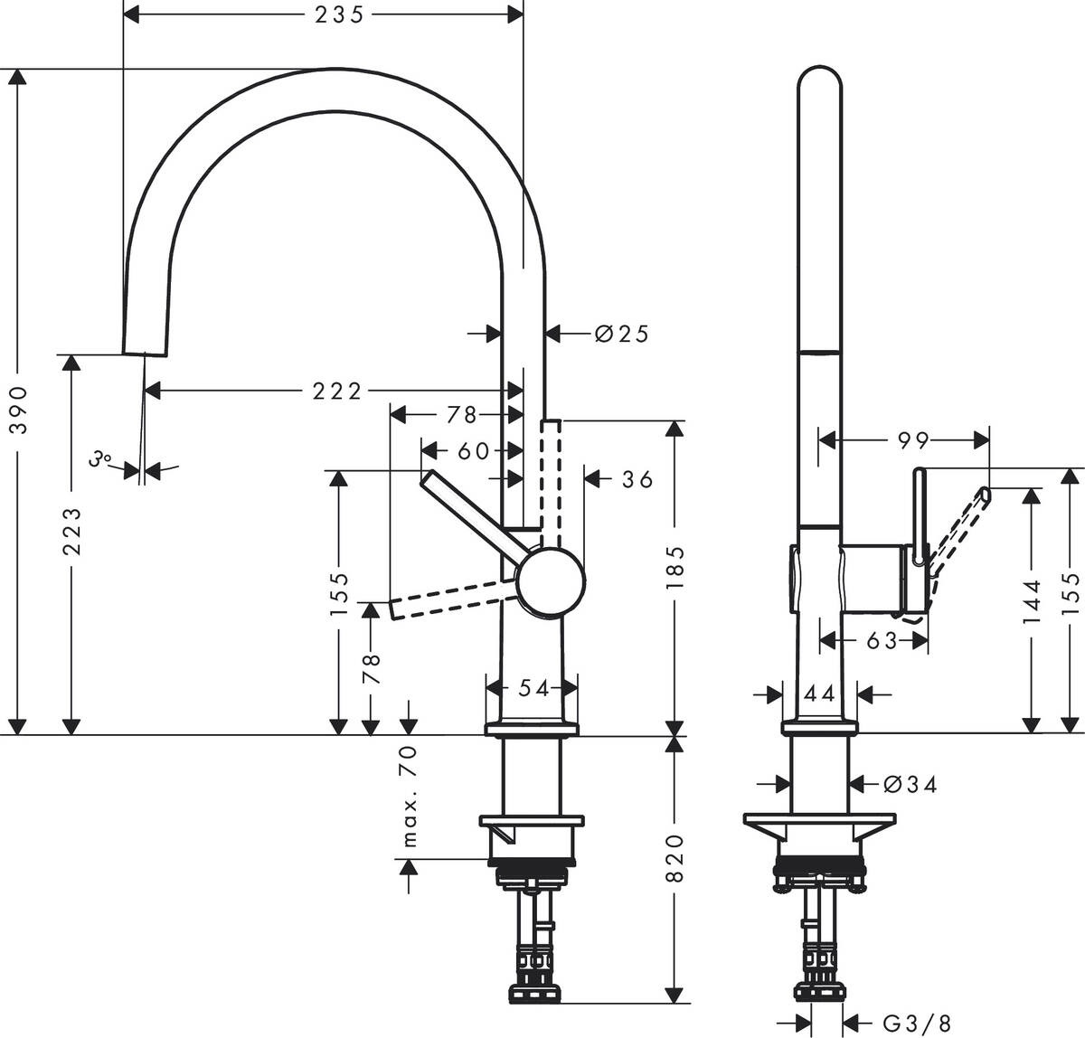 Змішувач Hansgrohe Talis M54 для кухонної мийки, 220мм, 1-струменевий, поворотний, хром (72804000)