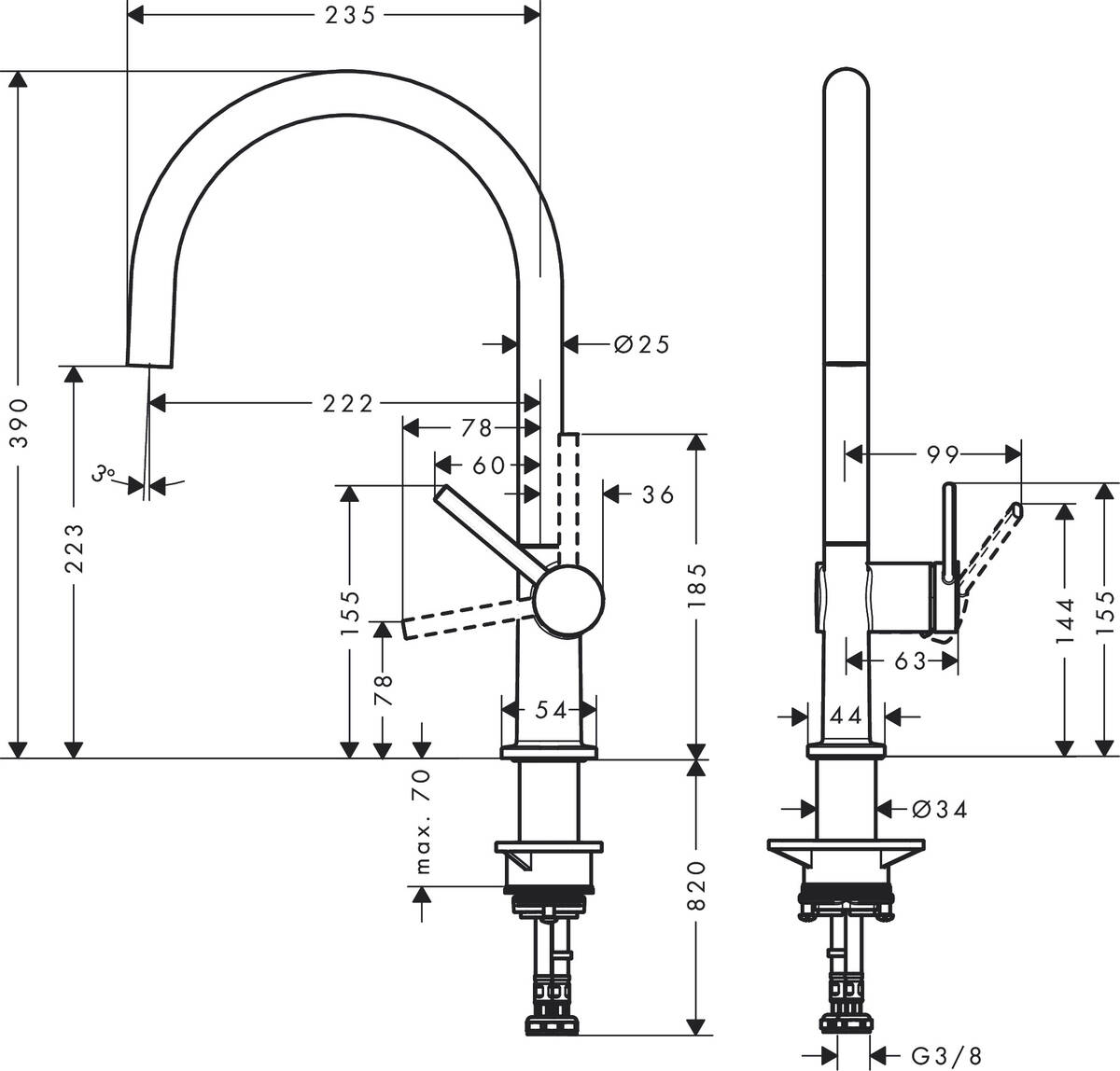 Змішувач Hansgrohe Talis M54 для кухонної мийки, 220мм, 1-струменевий, поворотний, чорний матовий (72804670)